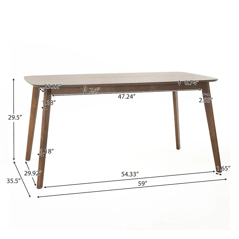 Mid Century Dining Table Set with 4 Upholstered Chairs and Wooden Frame