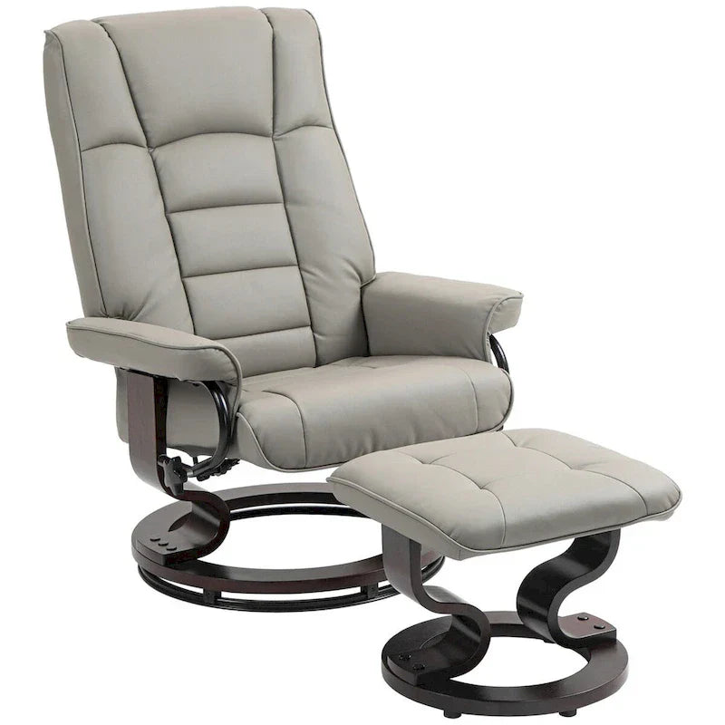 HOMCOM Faux Leather Swivel Recliner Chair with Ottoman and High Back Support