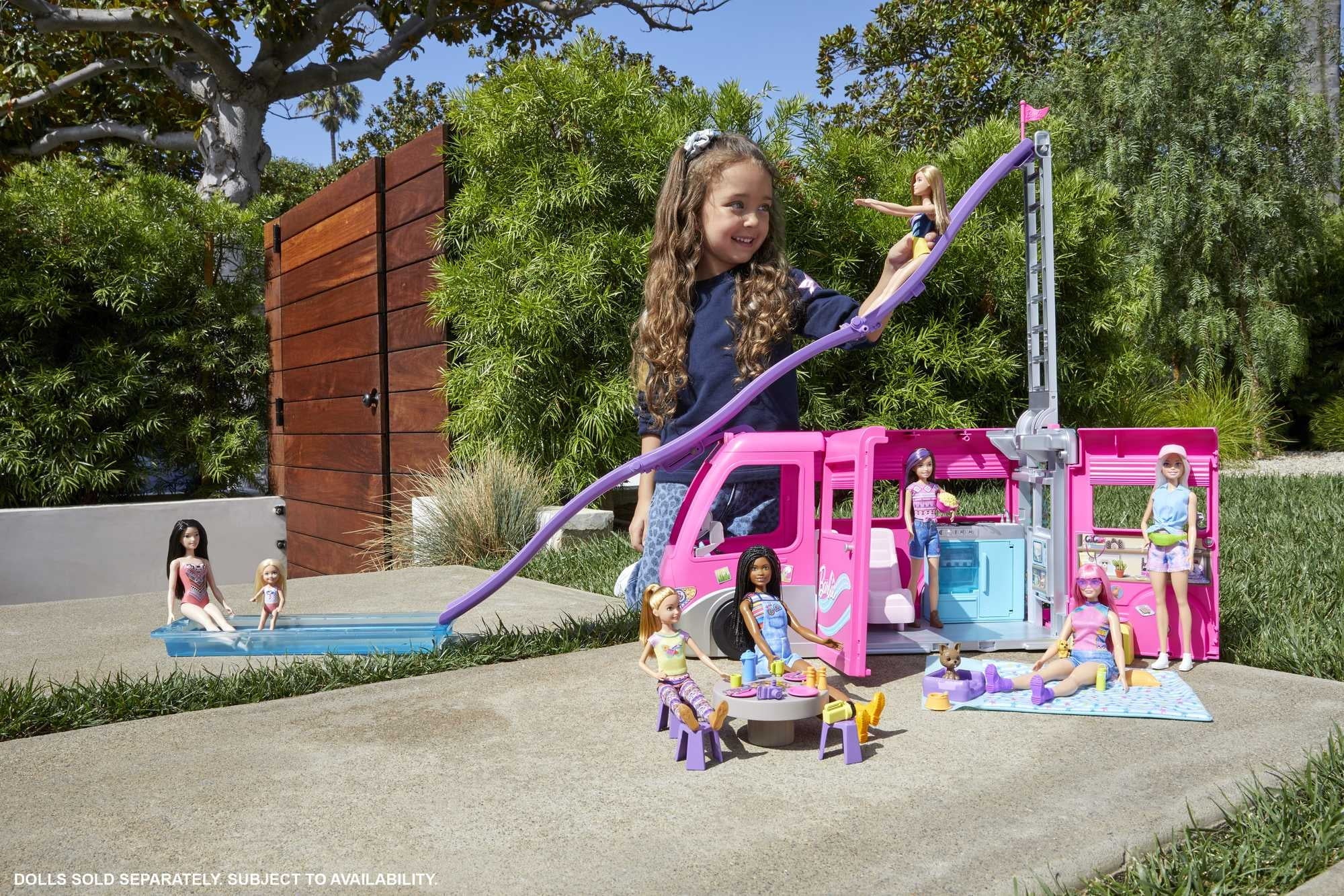 Barbie Dream Camper Van Playset with Pets, Pool & Slide – 60+ Accessories for Ages 3+