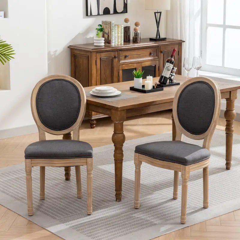 Set of 2 French Oval Back Dining Chairs - Elegant Retro Design with Solid Wood Frame