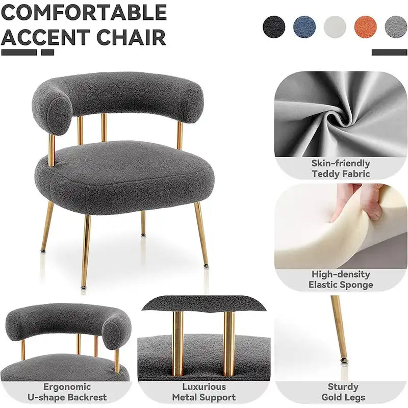 SEYNAR Contemporary Glam Upholstered Open-Back Accent Chair with Gold Legs