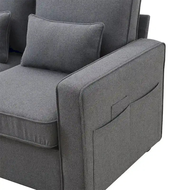 Merax 104 Modern 4-Seater Linen Sofa with Armrest Pockets and 4 Pillows - Minimalist Design