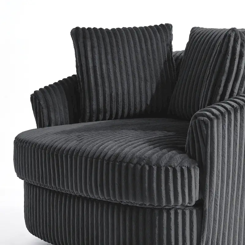 Set of 2 Oversized 43" Plush Corduroy Swivel Barrel Chairs with Cushions