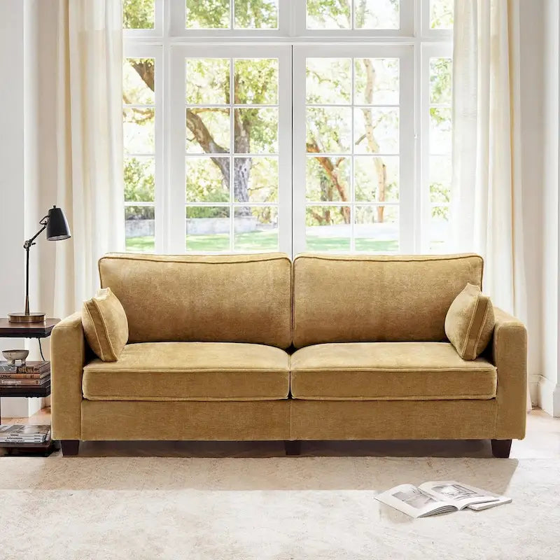 LUE BONA 81 Contemporary Corduroy 3-Seater Sofa - Upholstered Polyester Rectangle Design with Wooden Base for Living Room