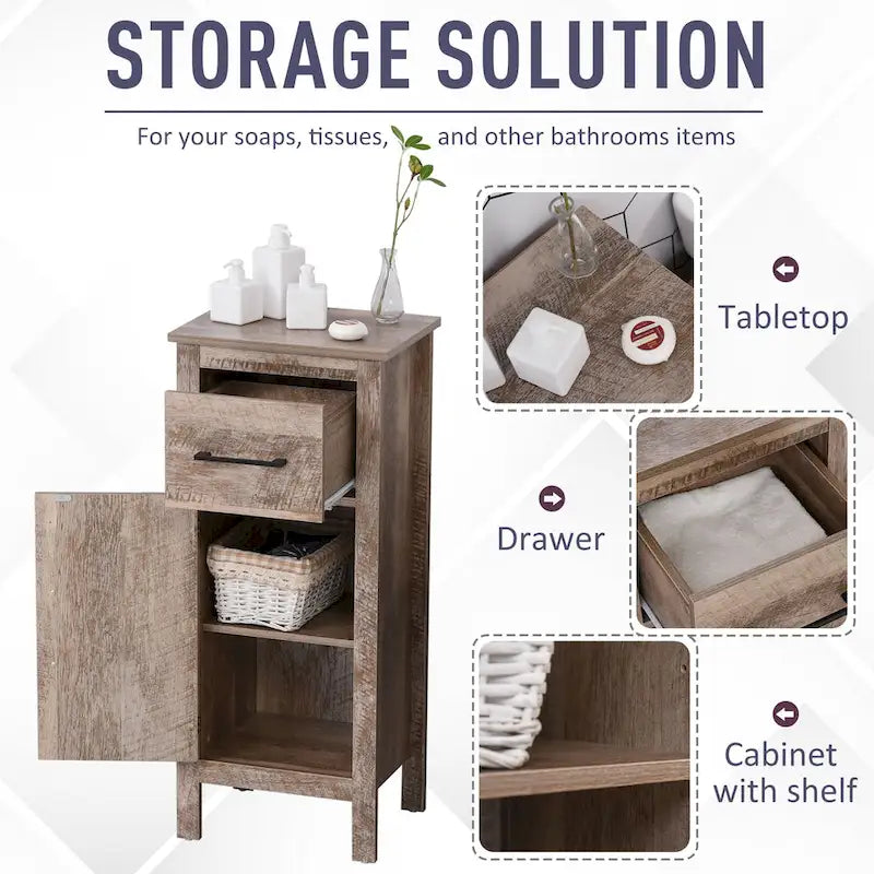 Kleankin Barnwood Bathroom Floor Cabinet with Drawer and Adjustable Shelf - Versatile Storage for Entryway or Living Room