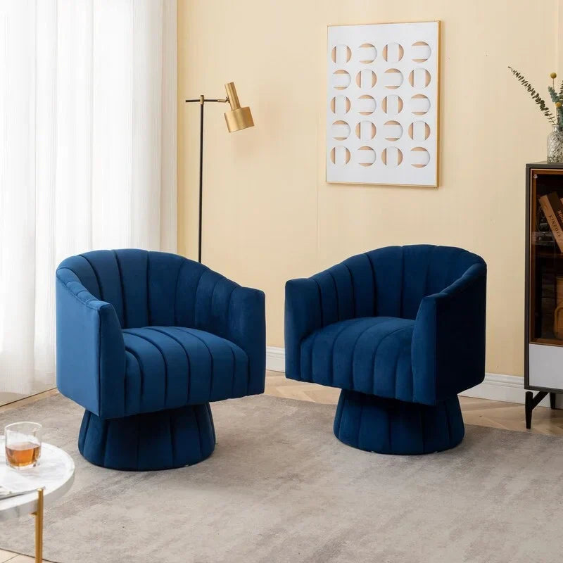SEYNAR Set of 2 Modern Glam Velvet Upholstered Round Swivel Accent Barrel Chairs