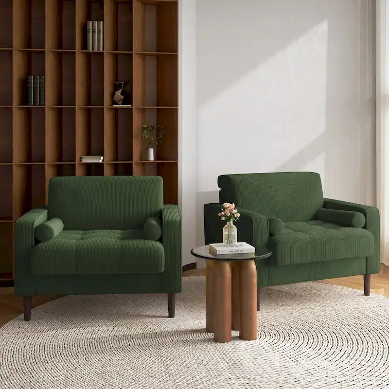 Set of 2 Modern Wide Armchairs in Corduroy - Accent Chairs