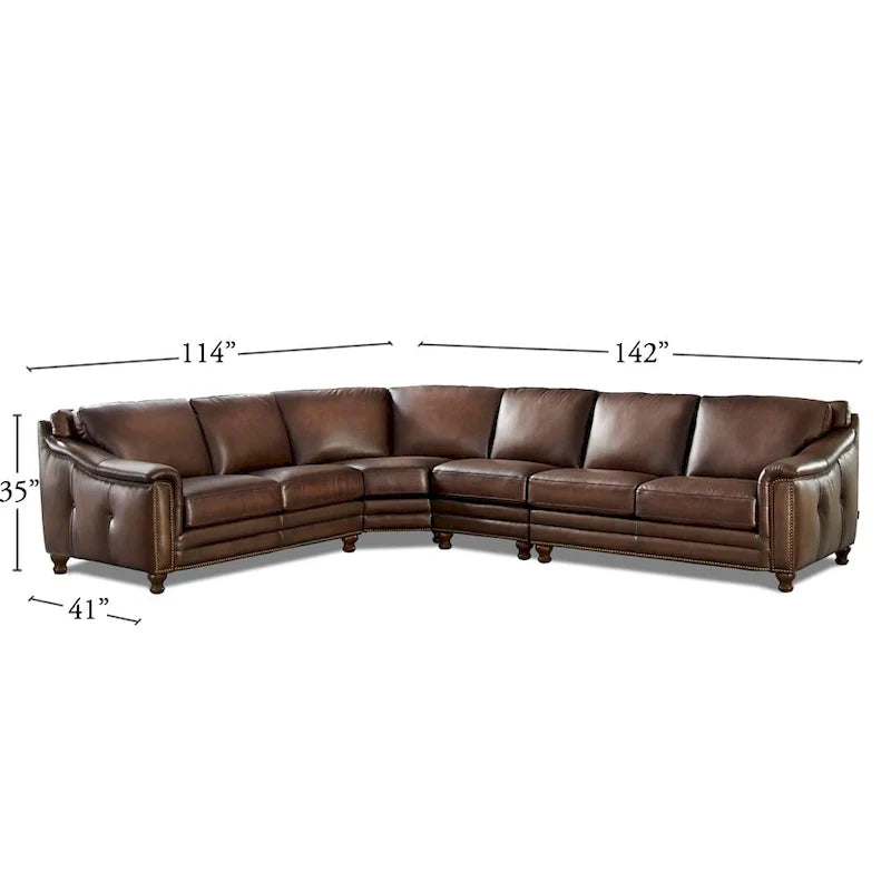 Hydeline Belfast L-Shaped Sectional Sofa in Top Grain Leather