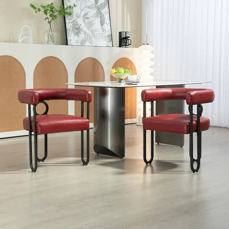 Set of 2 Contemporary PU Fabric Upholstered Barrel Accent Chairs - Stylish Dining and Living Room Armchairs