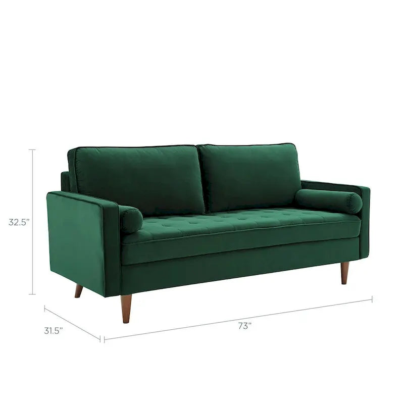 Mid Century Velvet Sofa with Tufted Back and Wooden Legs