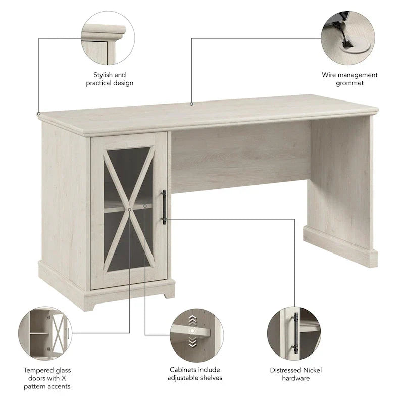 Lennox 60-Inch Farmhouse Desk with Storage Cabinet from Bush Furniture
