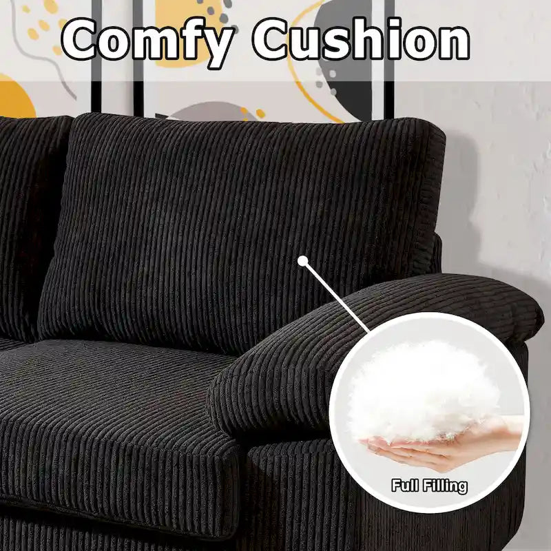 HOOOWOOO Reversible Corduroy Chaise Sofa with Wide Armrests and Ottoman for Living Room