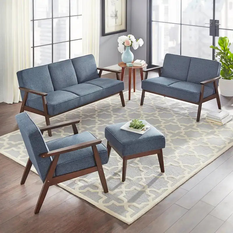 Mid Century Accent Lounge Chair with Cushioned Seat and Wooden Frame