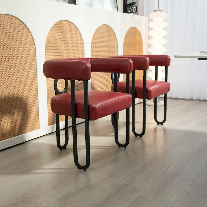 Set of 2 Contemporary PU Fabric Upholstered Barrel Accent Chairs - Stylish Dining and Living Room Armchairs