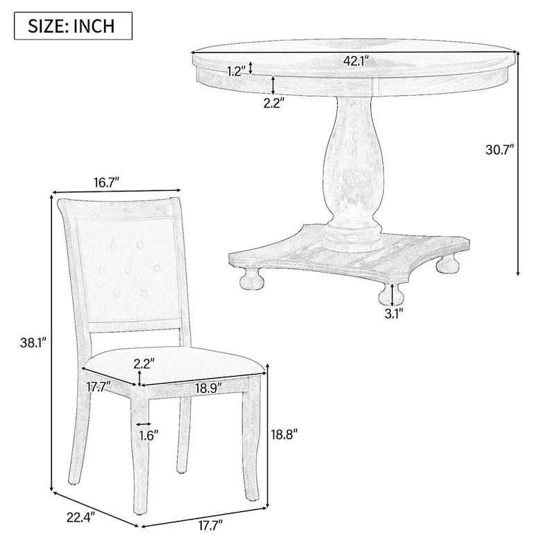 GDFStudio Lak Retro 5-Piece Dining Set with Upholstered Chairs