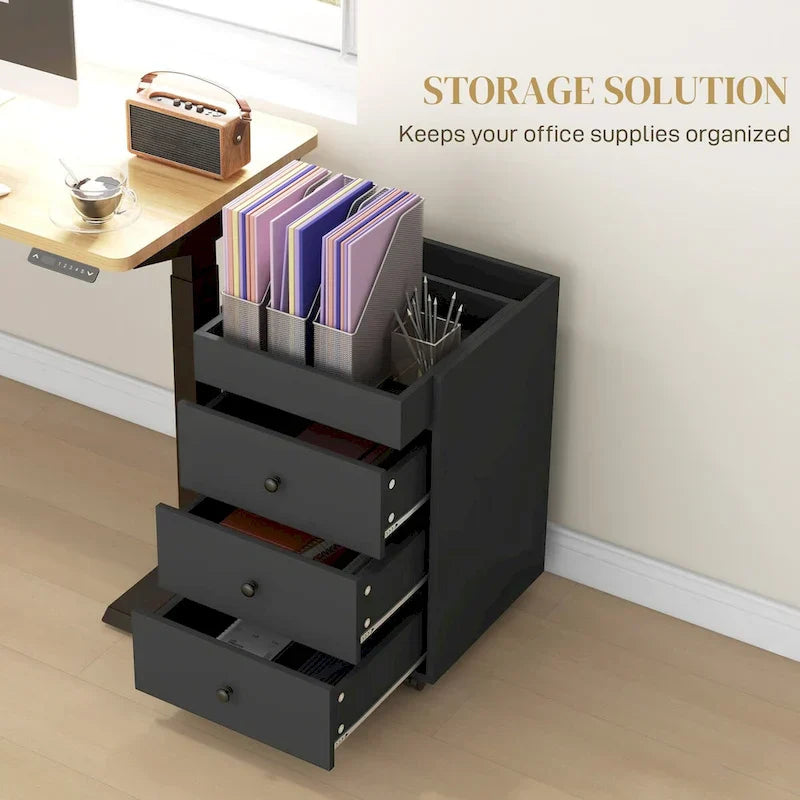 HOMCOM Mobile 3-Drawer Office Storage Cabinet with Removable Tray - Under-Desk Printer Stand on Wheels