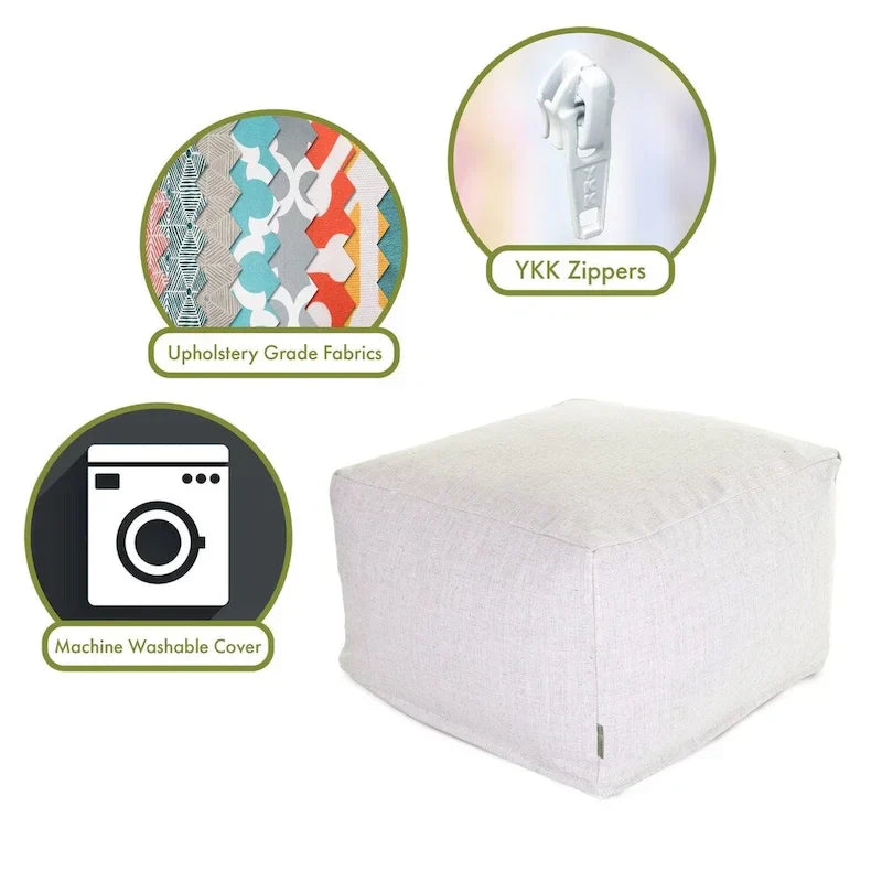 Majestic Home Goods Indoor Wales Poly/Linen Ottoman Pouf - 27" L x 27" W x 17" H