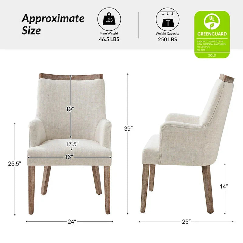 Set of 6 Albert Farmhouse Upholstered Solid Wood Dining Chairs by HULALA HOME