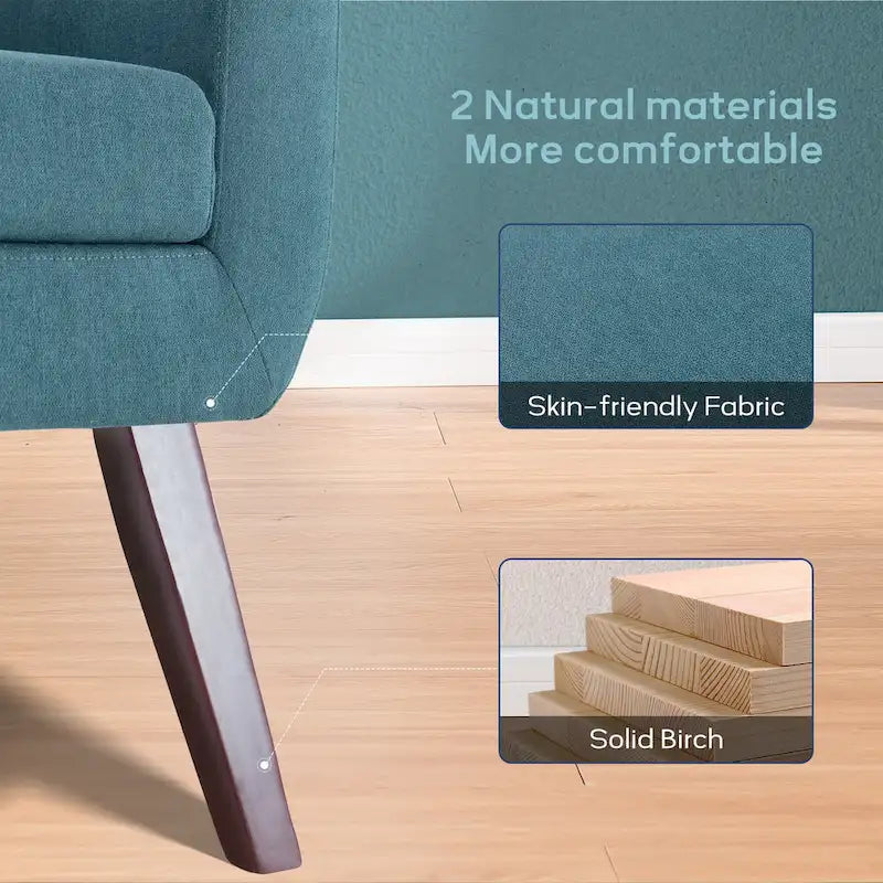 HUIMO Fabric Accent Chair and Ottoman Set - Available in Grey, Beige, Blue, and Dark Teal