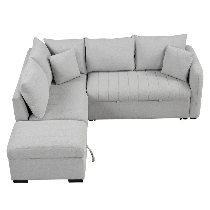 Sectional Sofa Bed with Storage Ottoman USB Ports and Pull Out Design