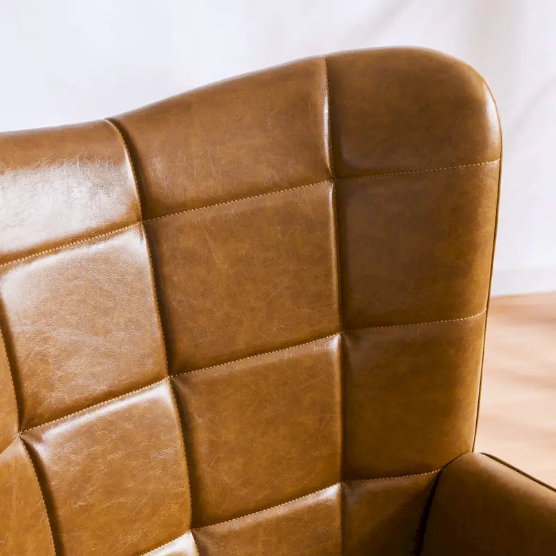 Set of 2 High-Back Tufted Accent Chairs in Cream, Brown, and Taupe