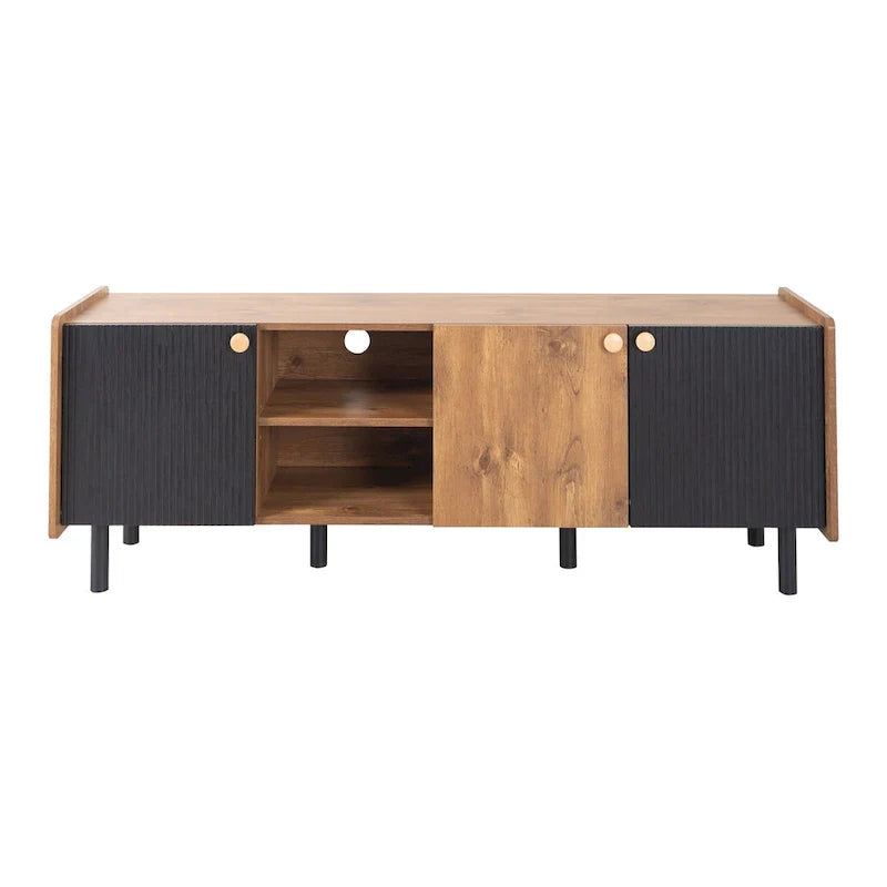 Mid-Century Modern TV Stand with 3 Cabinets - Media Console for TVs up to 70 inches, Stylish Entertainment Center with Storage for Living Room