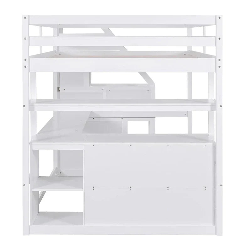 Merax Loft Bed with Integrated Desk and Storage Shelves