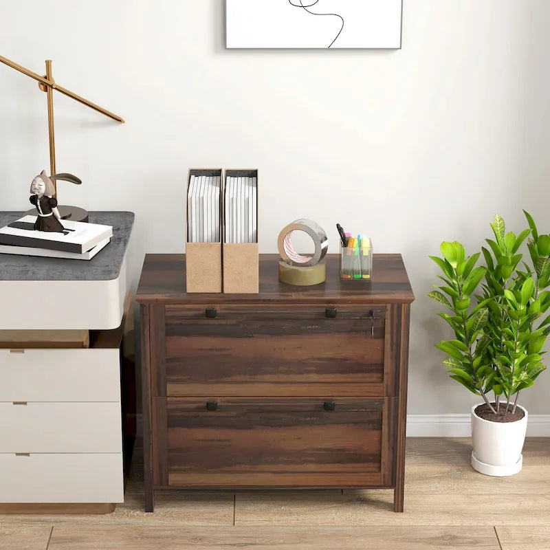 HOMCOM 2-Drawer Lateral File Cabinet with Lock and Adjustable Hanging Bar for Letter and A4 Files – Ideal for Home Office