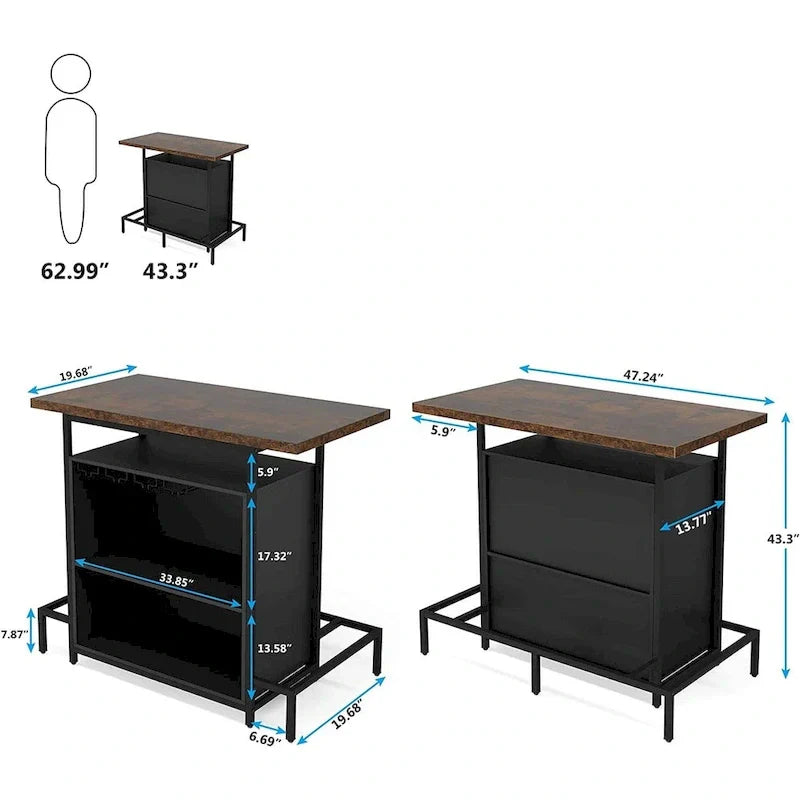 Home Bar Cabinet with Wine Storage Shelves Glass Rack and Footrest