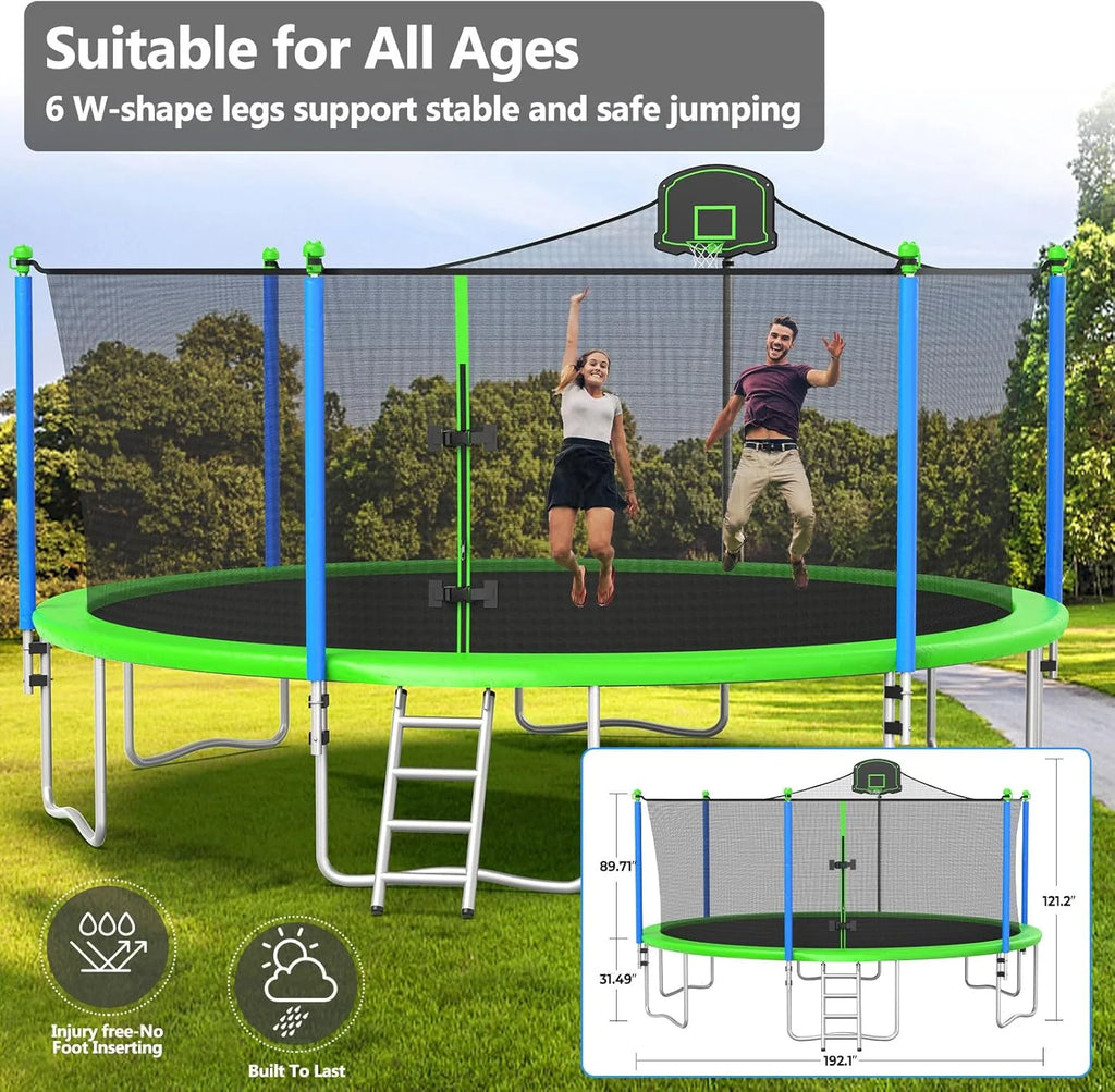 Upgraded 16Ft Trampoline with Basketball Hoop & Net