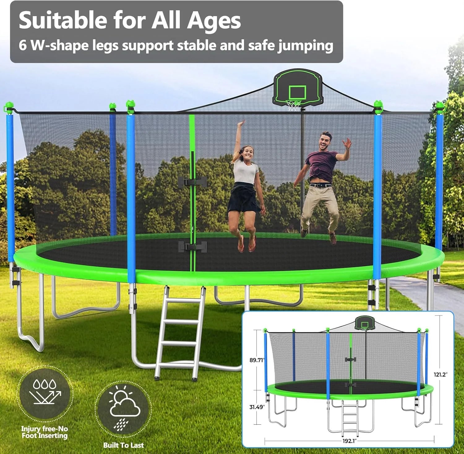Upgraded 16Ft Trampoline with Basketball Hoop & Net