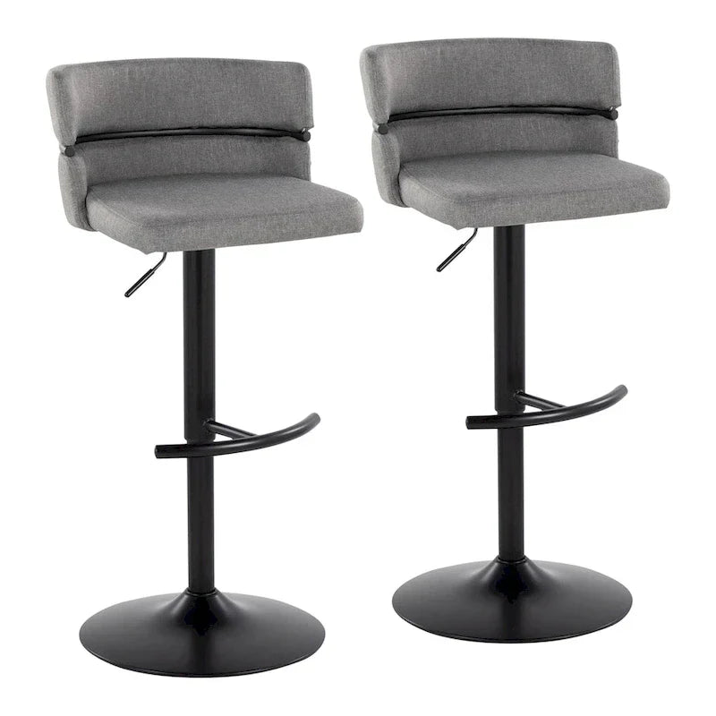 Set of 2 Silver Orchid Lena Adjustable Bar Stools with Rounded T Footrest