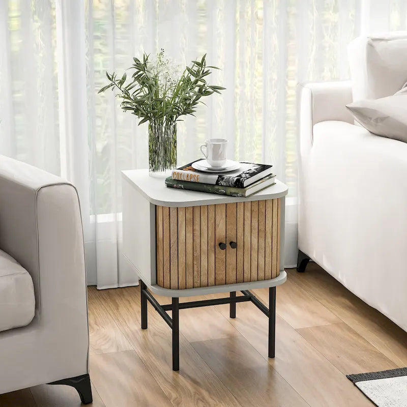 Gymax Set of 2 Compact Modern Nightstands with Sliding Drawer