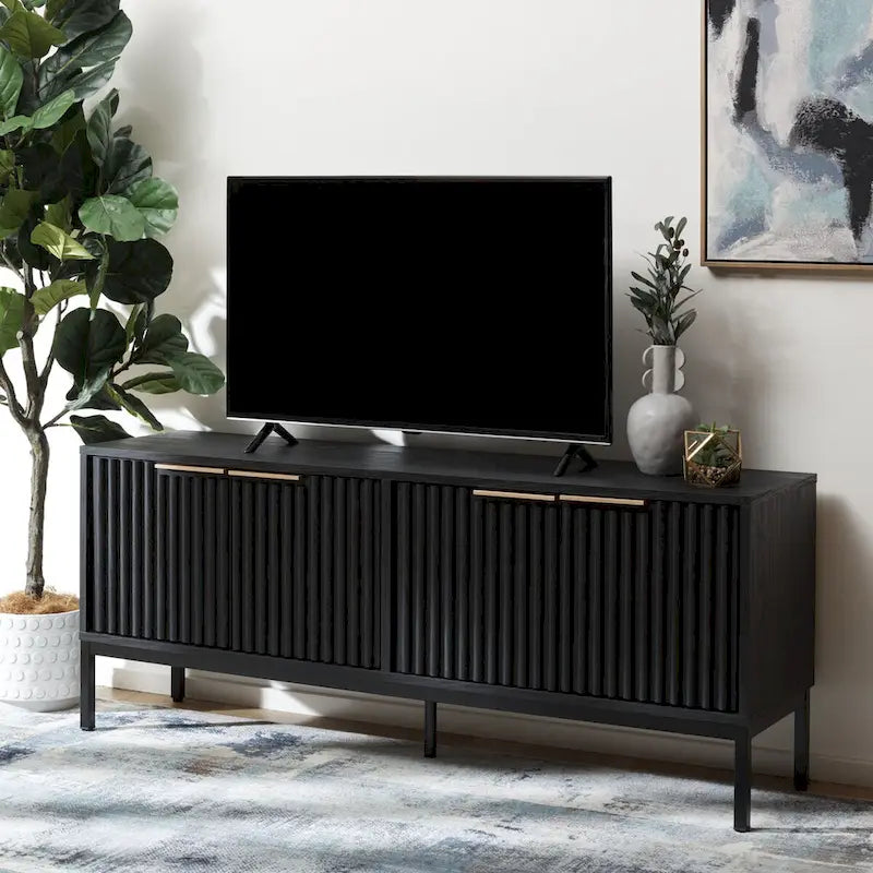 SAFAVIEH Deandra 4-Door Media Stand for Entertainment - Accommodates Up to 65-Inch Flat Screen TV - Dimensions: 60.8" W x 17.7" D x 24.6" H