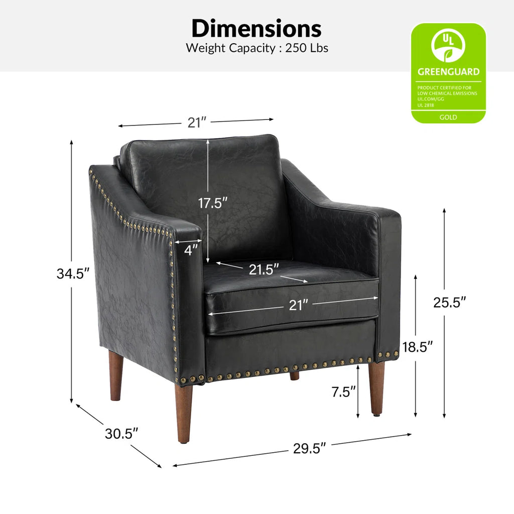 Almetia Vegan Leather Armchair with Solid Wood Legs
