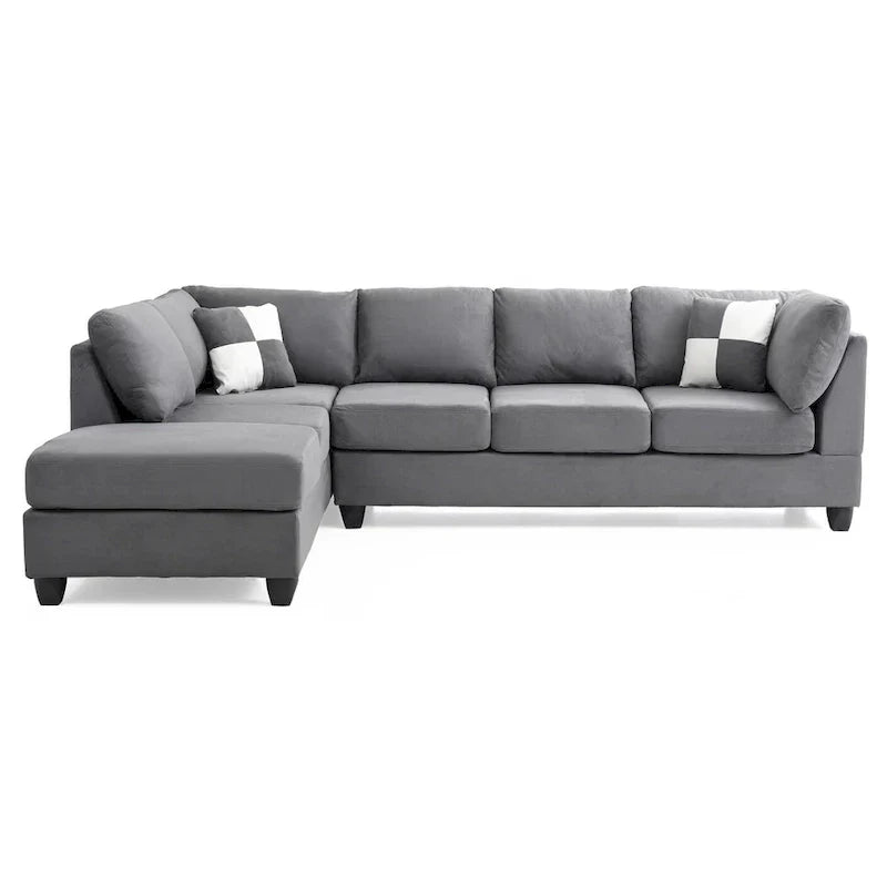 Malone 111-Inch Suede 4-Seater Sectional Sofa with Two Throw Pillows - Dimensions: 111L x 78W x 34H