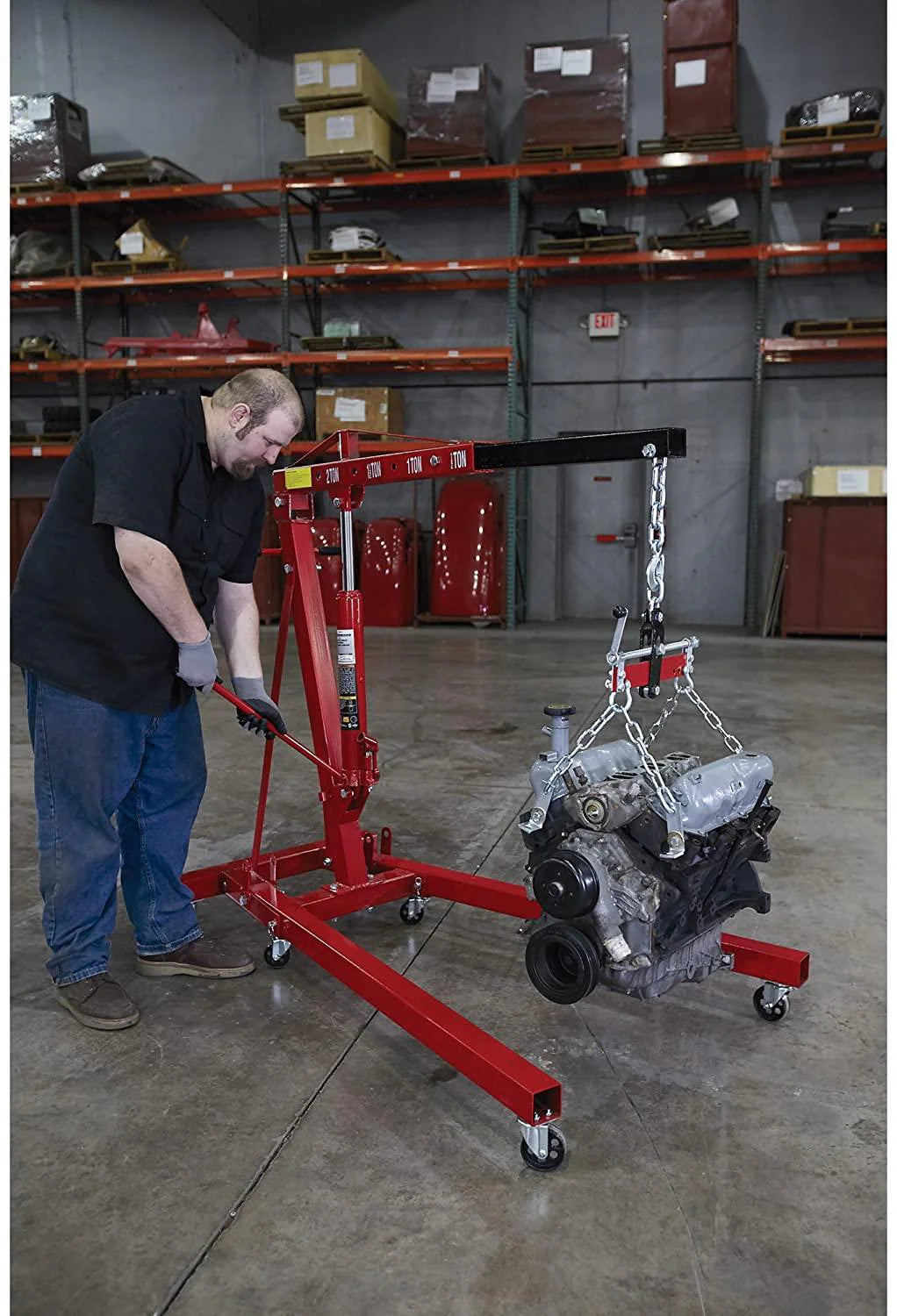 Strongway Hydraulic Engine Hoist with Load Leveler C 2-Ton Capacity, 1in.-82 5/8in. Lift Range