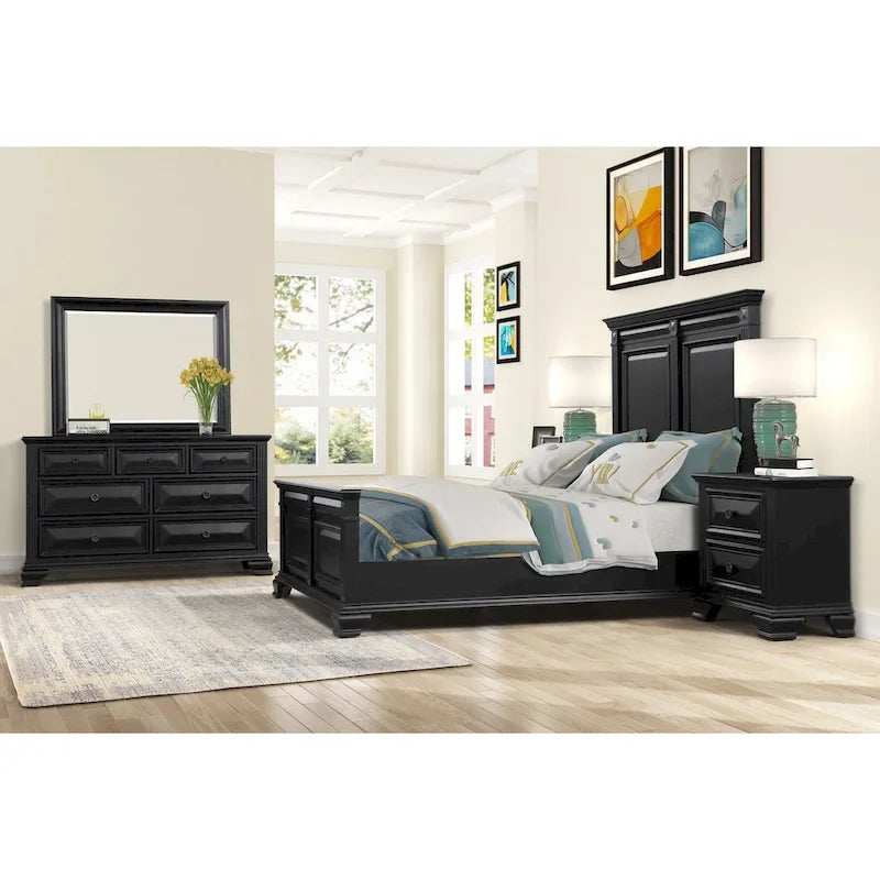 Roundhill Furniture Renova Vintage Black Wooden Bedroom Collection