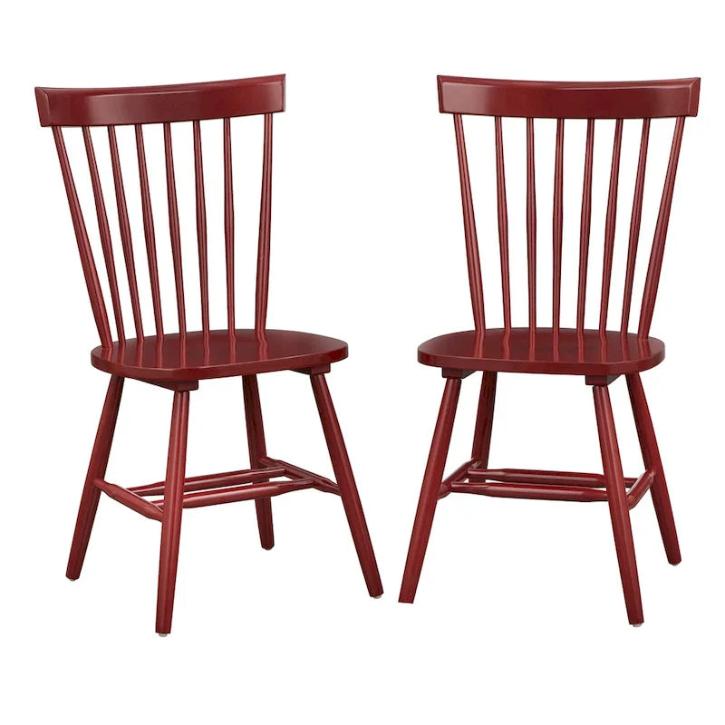 Set of 2 Spindle Back Dining Chairs Solid Rubberwood Farmhouse Style