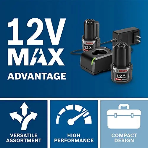 BOSCH CLPK22-120 12V Max Cordless 2-Tool 3/8 in. Drill/Driver and 1/4 in. Impact Driver Combo Kit with 2 Batteries, Charger and Case,Blue