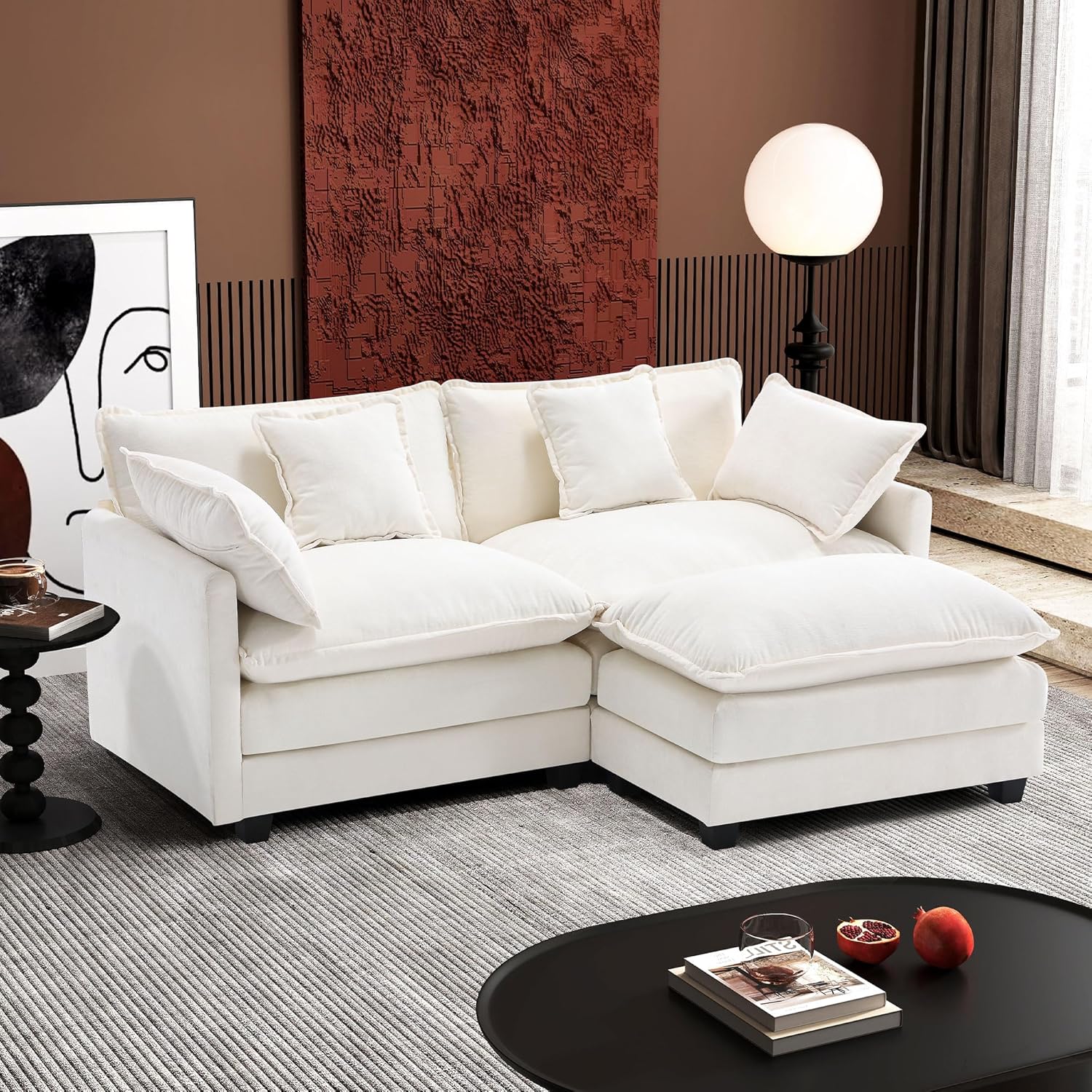Ihanherry 146" U-Shaped Modern Sofa Modular Sectional Cloud Couch with 2 Ottoman, 6-Seat Chenille Deep Seat Sofa with 6 Pillows for Living Room, Bedroom and Apartment, Grey