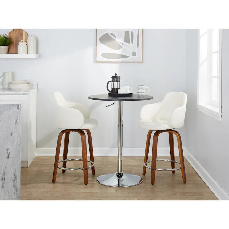 Set of 2 Carson Carrington Iglabo 24-Inch Fixed-Height Counter Stools with Bent Wood Legs and Round Footrest