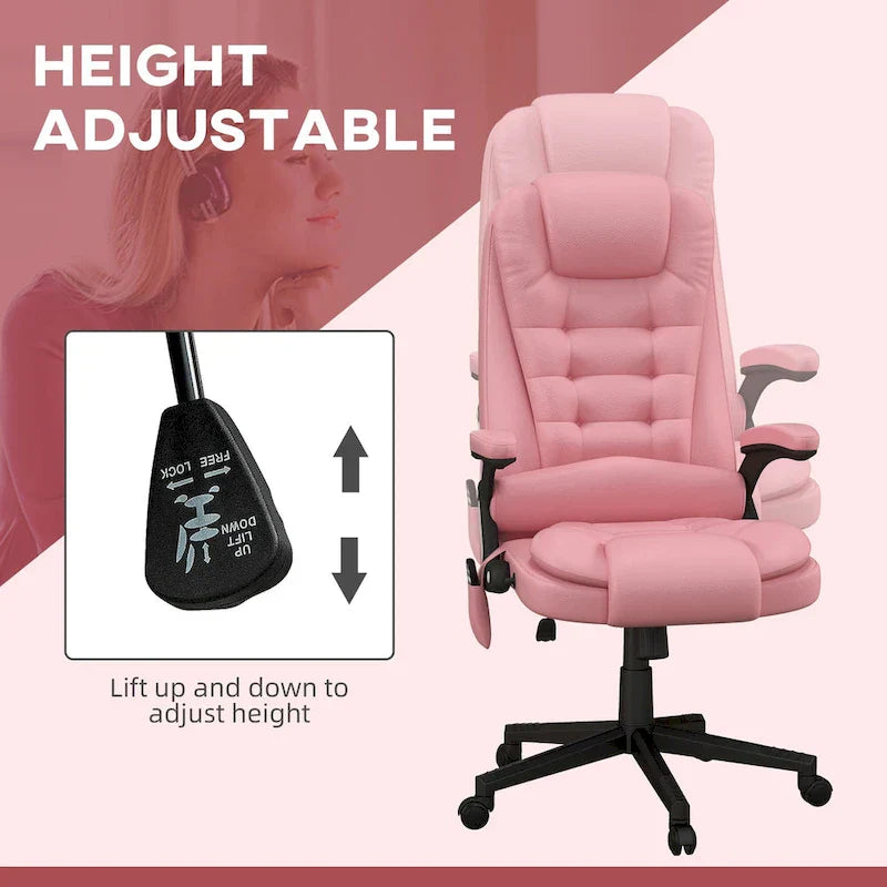 HOMCOM High Back Massage Office Chair with 6 Vibration Points and Heated Recline - PU Leather Computer Chair