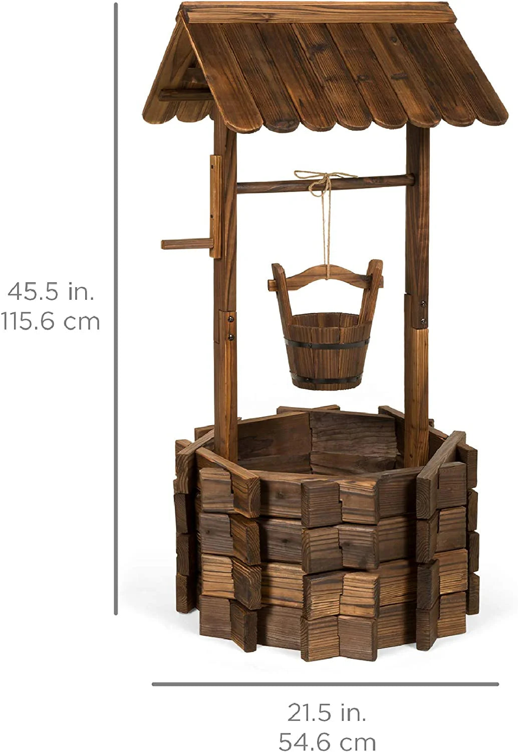 Best Choice Products Rustic Wooden Wishing Well Planter Outdoor Home D茅cor for Patio, Garden, Yard w/Hanging Bucket