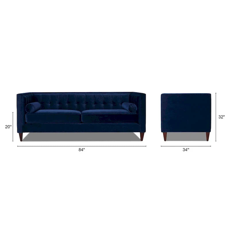Jack 84 Mid-Century Modern Tuxedo Sofa with Decorative Bolster Pillows