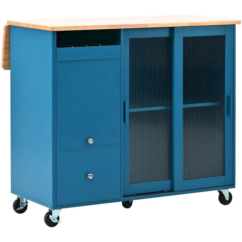 Merax Spacious Kitchen Island Cart with Adjustable Shelf and Dual Drawers