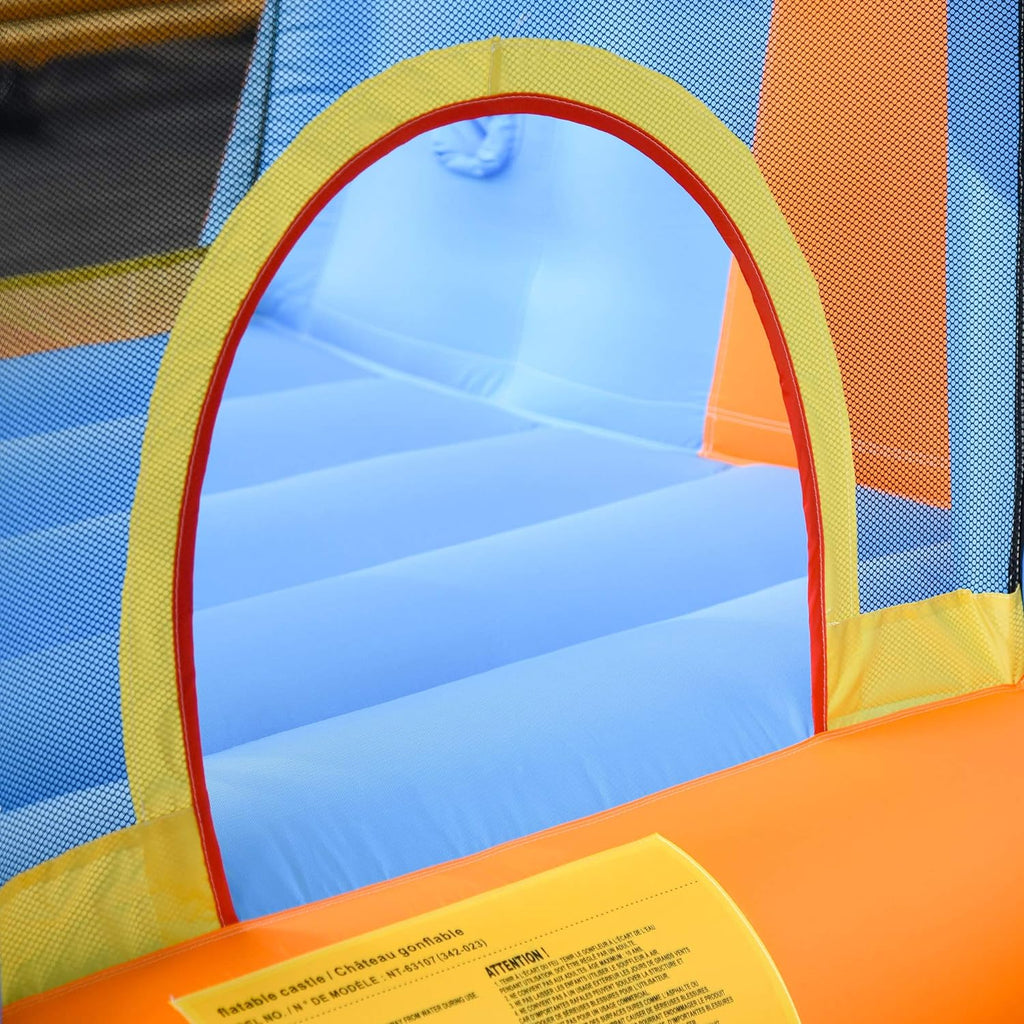 Kids Inflatable Water Slide 5-in-1 Bounce House Water Park Jumping Castle with Water Pool, Slide, Climbing Walls, & 2 Water Cannons, 450W Air Blower