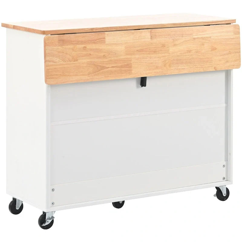 Kitchen Island with Drop Leaf Sliding Glass Doors and Storage on Wheels