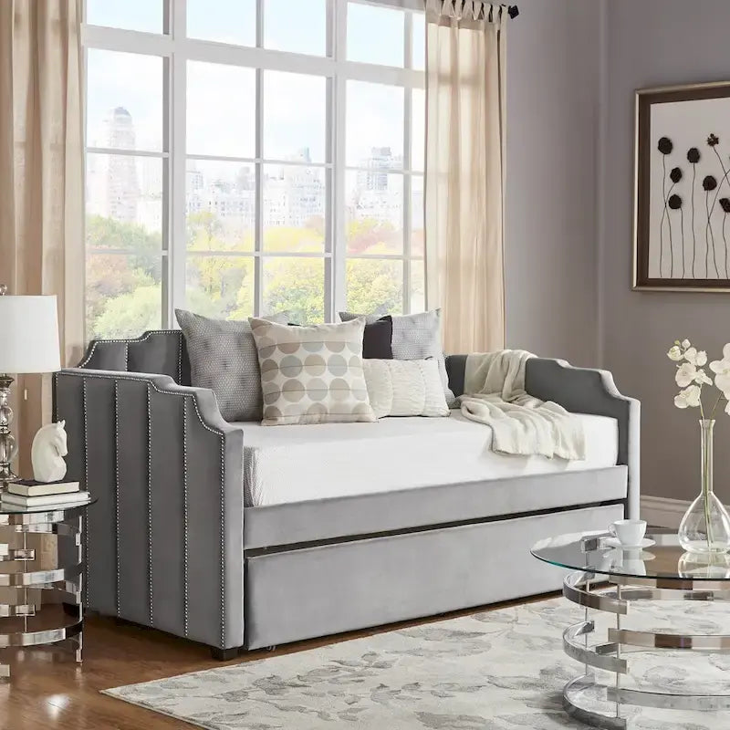 iNSPIRE Q Modern Chareau Glam Grey Velvet Daybed
