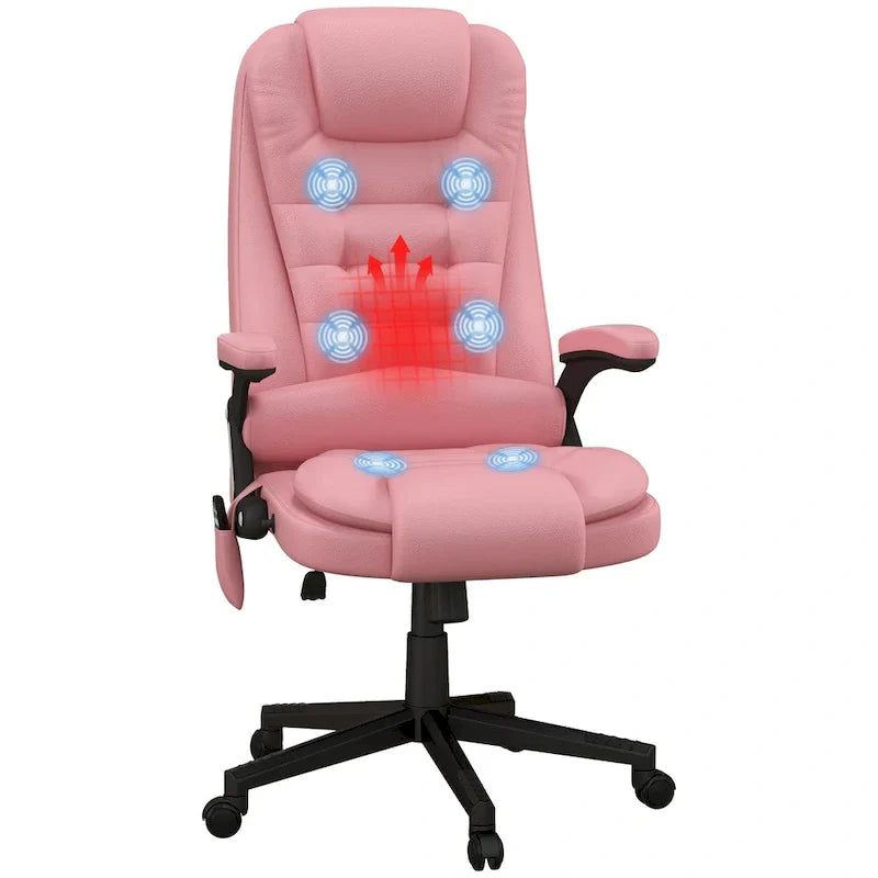 HOMCOM High Back Massage Office Chair with 6 Vibration Points and Heated Recline - PU Leather Computer Chair